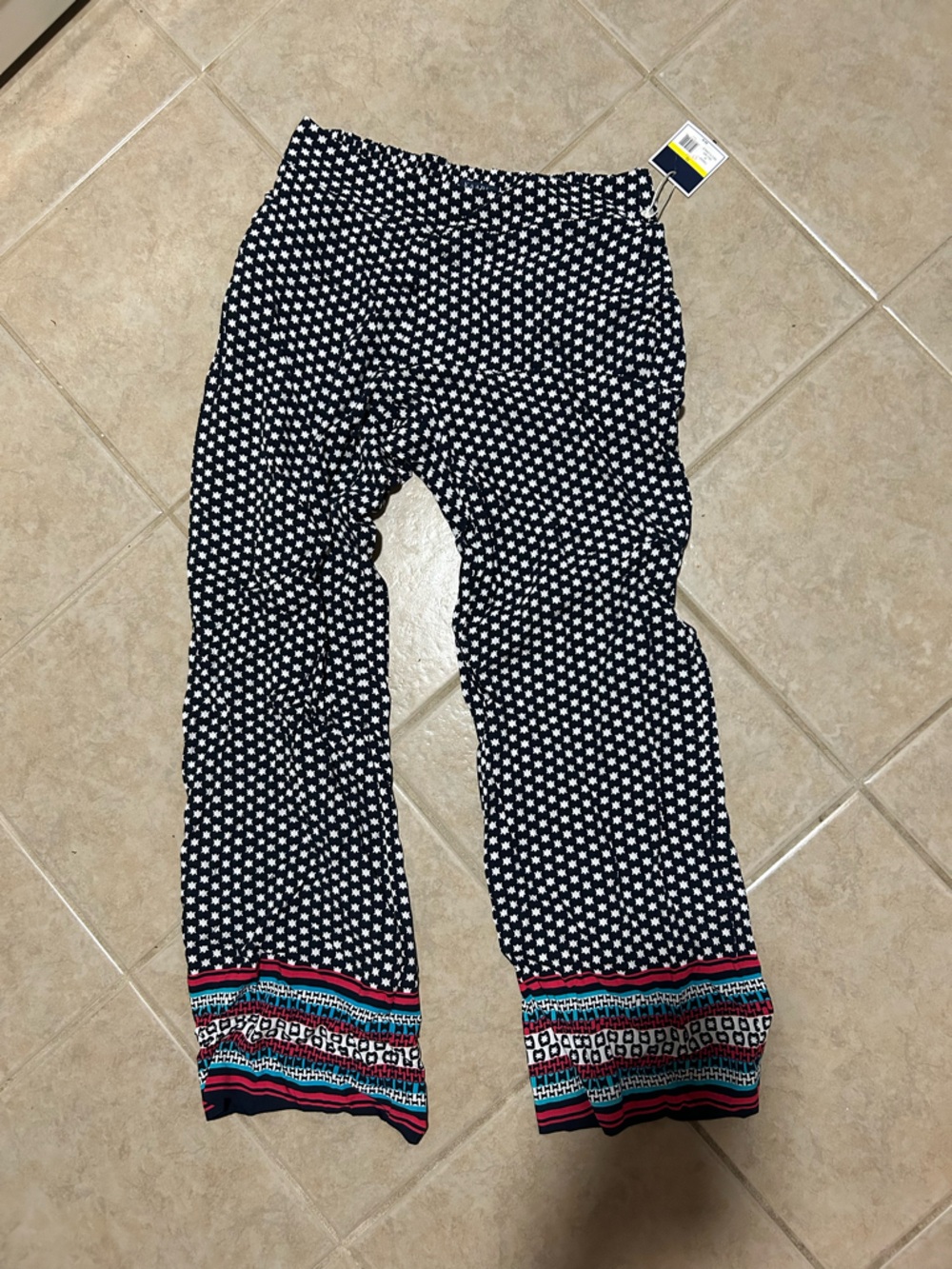 Kaari Blue Geometrial Print Wide leg pants new with tags size M